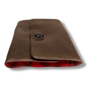 Vintage Folding Key Ring Wallet Brown Vinyl Silver Hooks Snap Closure 70s Travel